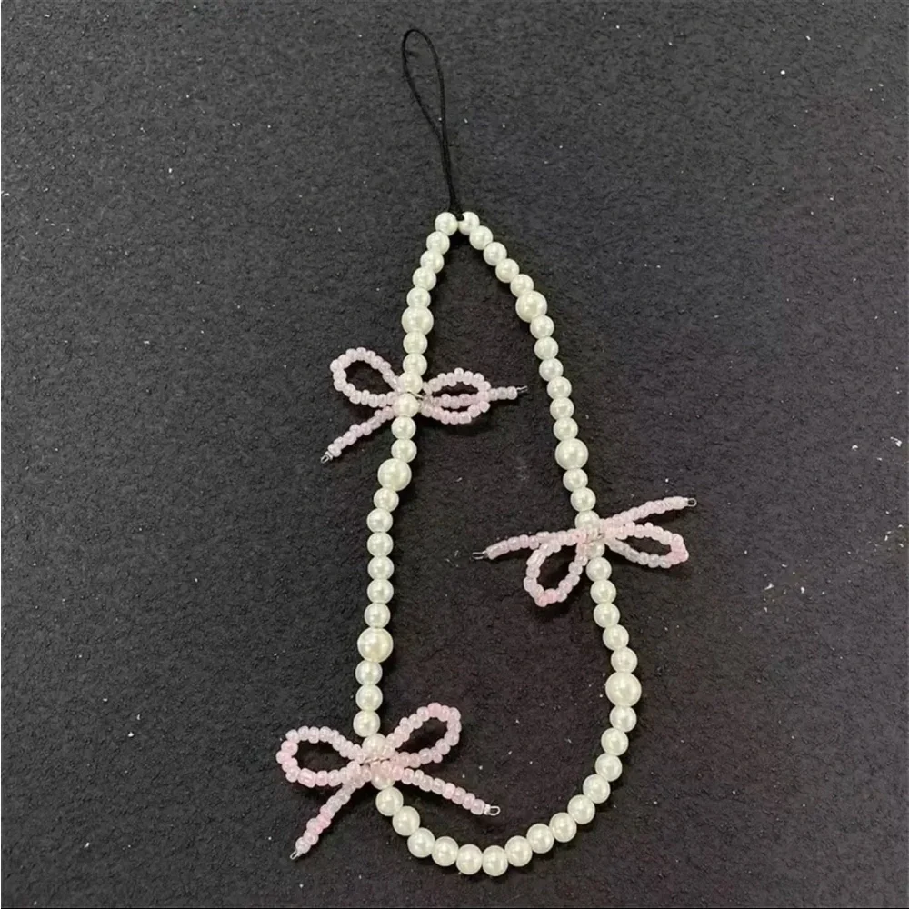Pink Bow Pearl Pendant Phone Chain Coquette Hanging Rope Phone Charm Bag Charm 🎀